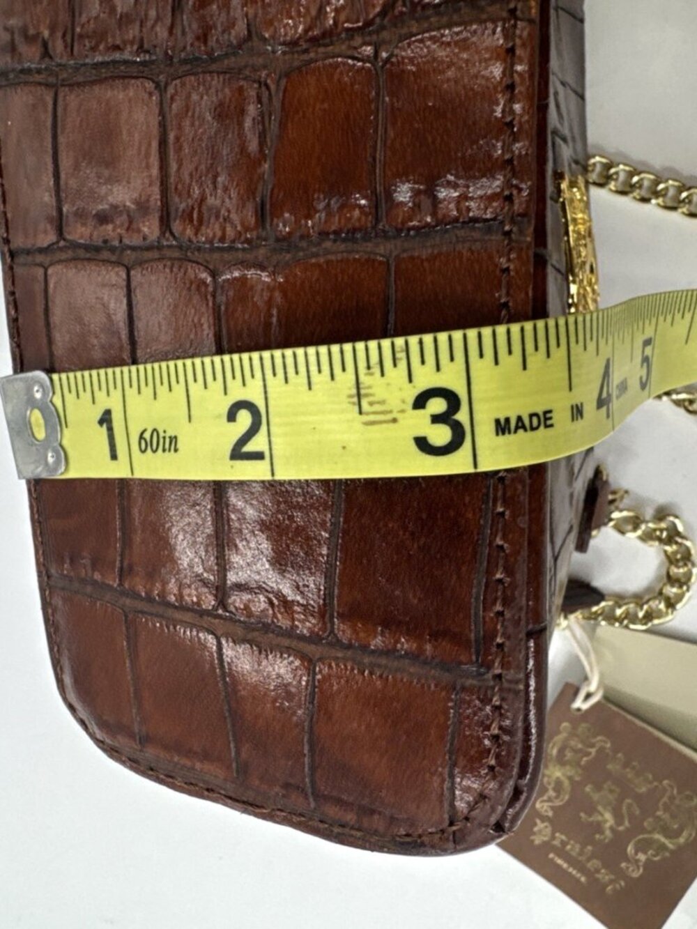 Pratesi Firenze Brown Croc Embossed Italian Leather Crossbody Bag Gold Chain NEW - Picture 7 of 15